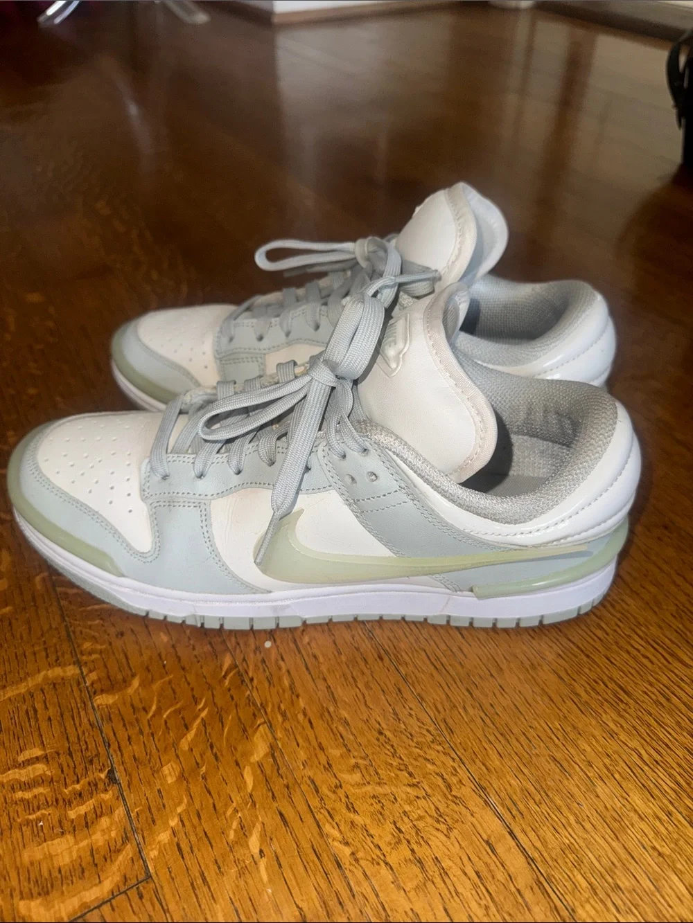 Nike Women’s Low-Top Sneakers in Light Gray and White with Pale Green Accents